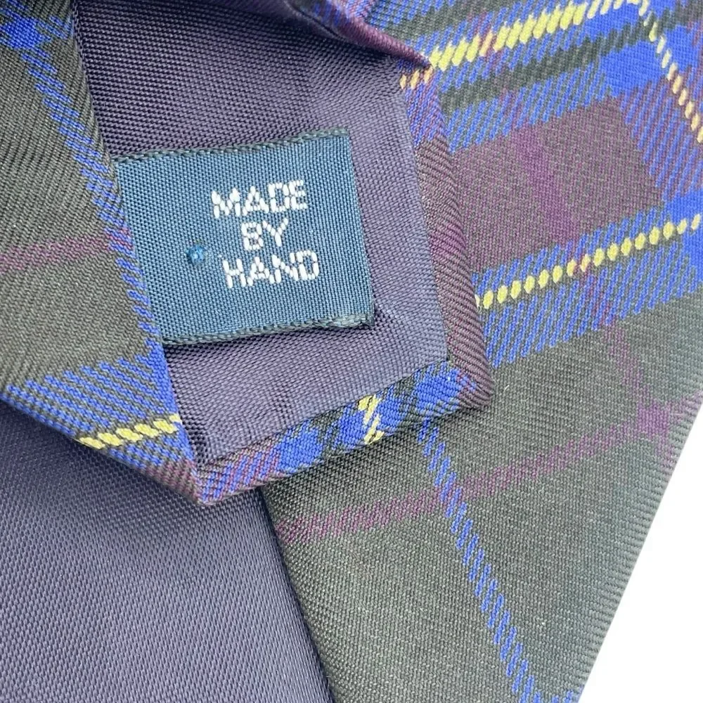 Polo Ralph Lauren Silk Tie Sporty Prep Navy Plum Black Plaid Classic Necktie